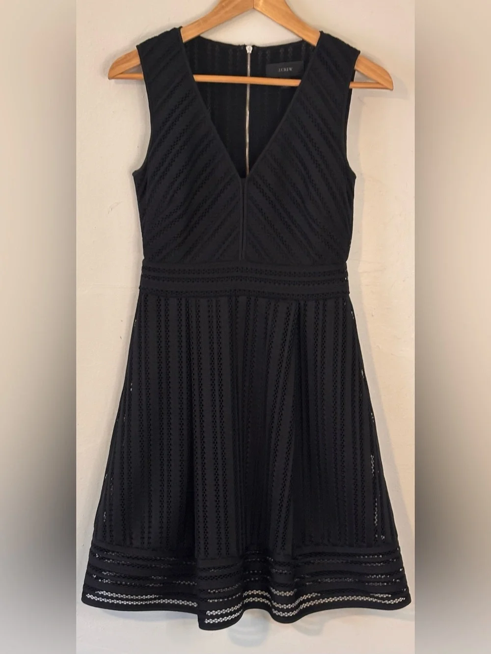 J Crew Striped Eyelet V Neck A Line Fit and Flare Dress Size 0 Sleeveless